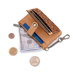 WGW-W1005  Wrangler Genuine Leather Floral Tooled RFID Card Wallet