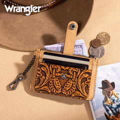 WGW-W1005  Wrangler Genuine Leather Floral Tooled RFID Card Wallet