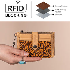 WGW-W1005  Wrangler Genuine Leather Floral Tooled RFID Card Wallet