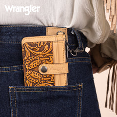 WGW-W1005  Wrangler Genuine Leather Floral Tooled RFID Card Wallet