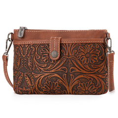 WG85-181 Wrangler Vintage Floral Tooled Collection Crossbody - Brown