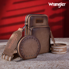WG117-207 Wrangler Crossbody Cell Phone Purse 3 Zippered Compartment with Coin Pouch - Khaki