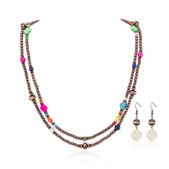 RNS-1038  Rustic Couture's  Layered Beaded Necklace Earrings Set