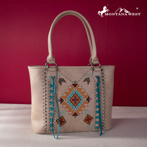 MW1248G-8317 Montana West Embroidered Aztec Collection Concealed Carry Tote