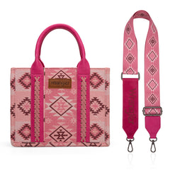 WG2209-8120S  Wrangler Aztec Pattern Dual Sided Print -Tote/Crossbody -Pink