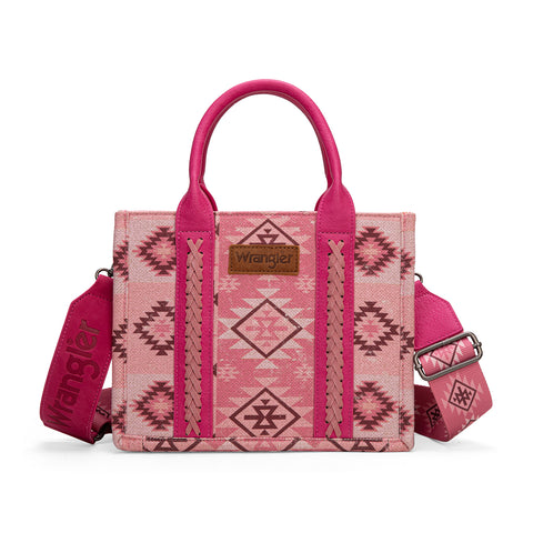 WG2209-8120S  Wrangler Aztec Pattern Dual Sided Print -Tote/Crossbody -Pink