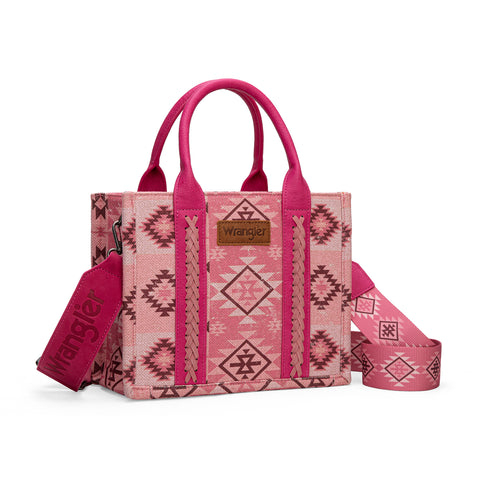 WG2209-8120S  Wrangler Aztec Pattern Dual Sided Print -Tote/Crossbody -Pink