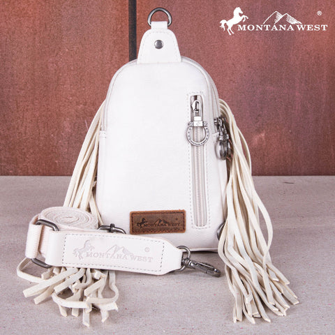 MW1270-210 Montana West Fringe Mariposa Concho Collection Sling Bag