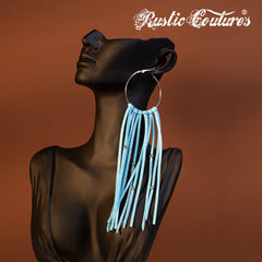 RCE-1090 Rustic Couture's  Bohemian Suede Tassel Hoop Statement Earrings