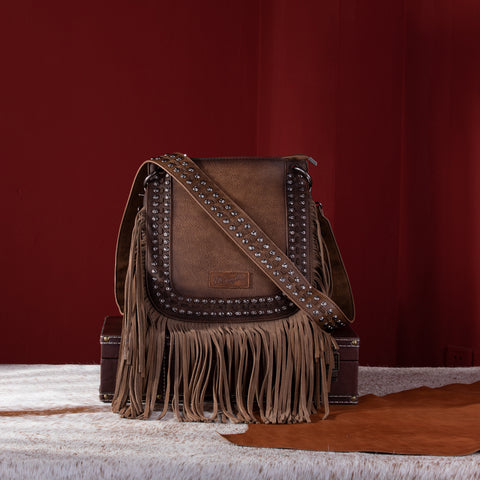WG65-G2003 Wrangler Rivets Fringe Concealed Carry Crossbody -Coffee