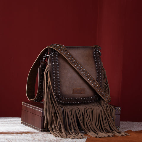 WG65-G2003 Wrangler Rivets Fringe Concealed Carry Crossbody -Coffee