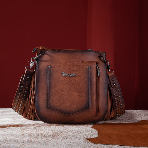 WG65-G2003 Wrangler Rivets Fringe Concealed Carry Crossbody -Brown