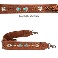 PST-1006  Montana West Western Guitar Style Floral Tooled Arrow" Crossbody Strap - Brown