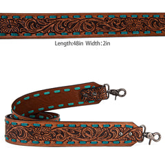 PST-1002  Montana West Western Guitar Style Floral Tooled" Crossbody Strap - Brown