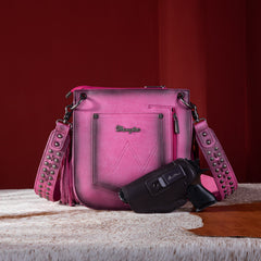 WG65-G2003 Wrangler Rivets Fringe Concealed Carry Crossbody -Hot Pink