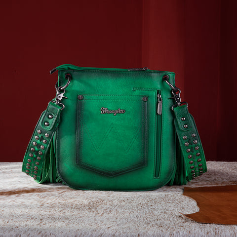 WG65-G2003 Wrangler Rivets Fringe Concealed Carry Crossbody -Green