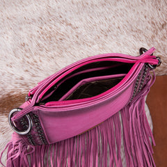 WG65-G2003 Wrangler Rivets Fringe Concealed Carry Crossbody -Hot Pink