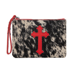 RLH-7004  Montana West Hair-On Cowhide Leather Wristlet -Red
