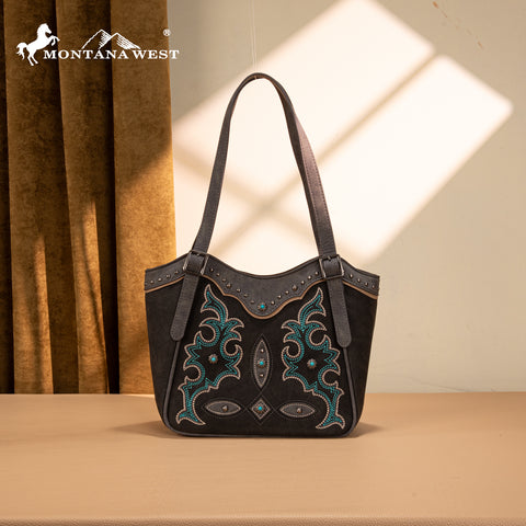 MW1344-8250 Montana West Embroidered Boot Scroll Tote