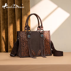 MW1339-2002  Montana West Tooled Concho Tote/Crossbody -Coffee