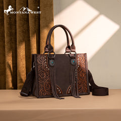 MW1339-2002  Montana West Tooled Concho Tote/Crossbody -Coffee