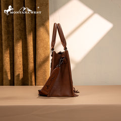 MW1339-2002  Montana West Tooled Concho Tote/Crossbody -Brown