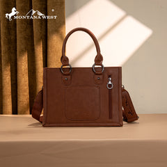 MW1339-2002  Montana West Tooled Concho Tote/Crossbody -Brown