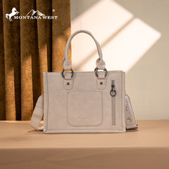 MW1339-2002  Montana West Tooled Concho Tote/Crossbody -Beige