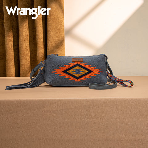 WG259-1834  Wrangler Embroidered Aztec Canvas Wristlet/Crossbody-Jean