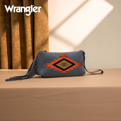 WG259-1834  Wrangler Embroidered Aztec Canvas Wristlet/Crossbody-Jean