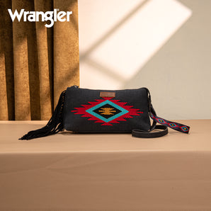 WG259-1834 Wrangler Embroidered Aztec Canvas Wristlet/Crossbody - Black