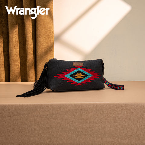 WG259-1834  Wrangler Embroidered Aztec Canvas Wristlet/Crossbody- Black