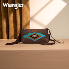 WG259-1834  Wrangler Embroidered Aztec Canvas Wristlet/Crossbody- Coffee
