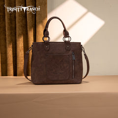 TR194-8250  Trinity Ranch Floral Tooled Fringe Tote/Crossbody