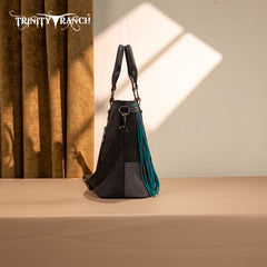 TR194-8250  Trinity Ranch Floral Tooled Fringe Tote/Crossbody