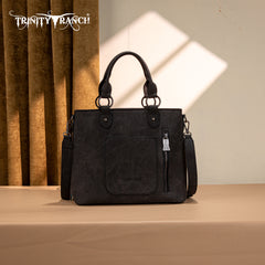 TR194-8250  Trinity Ranch Floral Tooled Fringe Tote/Crossbody