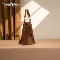 TR194-8250  Trinity Ranch Floral Tooled Fringe Tote/Crossbody