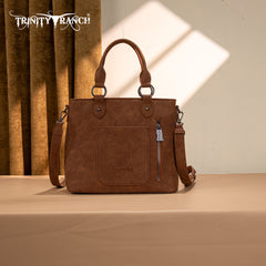 TR194-8250  Trinity Ranch Floral Tooled Fringe Tote/Crossbody