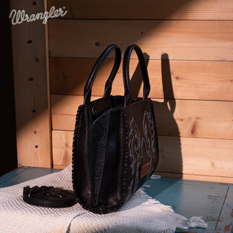 WG145G-8300  Wrangler Embroidered Trapezoid Concealed Carry Tote/Crossbody -Black