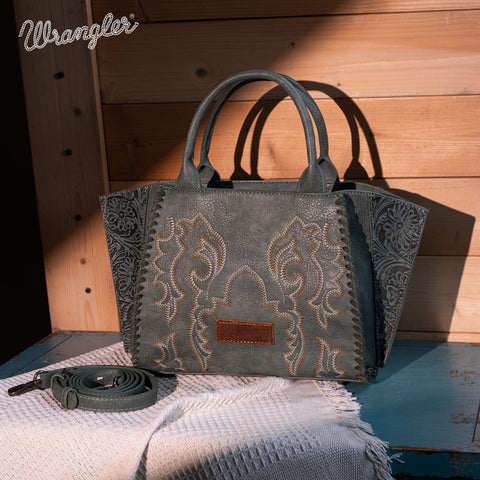 WG145G-8300  Wrangler Embroidered Trapezoid Concealed Carry Tote/Crossbody - Green