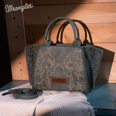 WG145G-8300  Wrangler Embroidered Trapezoid Concealed Carry Tote/Crossbody - Green