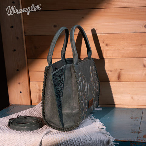 WG145G-8300  Wrangler Embroidered Trapezoid Concealed Carry Tote/Crossbody - Green