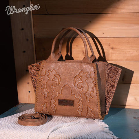 WG145G-8300  Wrangler Embroidered Trapezoid Concealed Carry Tote/Crossbody -Khaki