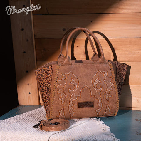 WG145G-8300  Wrangler Embroidered Trapezoid Concealed Carry Tote/Crossbody -Khaki