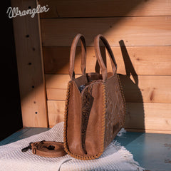 WG145G-8300  Wrangler Embroidered Trapezoid Concealed Carry Tote/Crossbody -Khaki