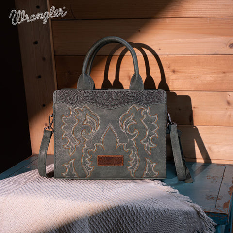 WG145G-9250  Wrangler  Embroidered  Tote/Crossbody - Green