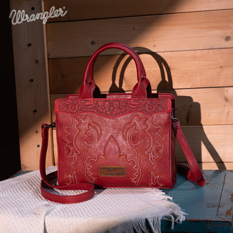 WG145G-9250  Wrangler  Embroidered  Tote/Crossbody - Red