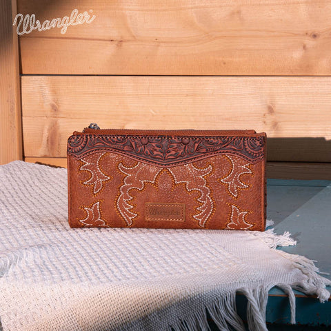 WG145-212 Wrangler Embroidered Bi-Fold Wallet - Brown