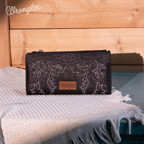 WG145-212 Wrangler Embroidered Bi-Fold Wallet - Black