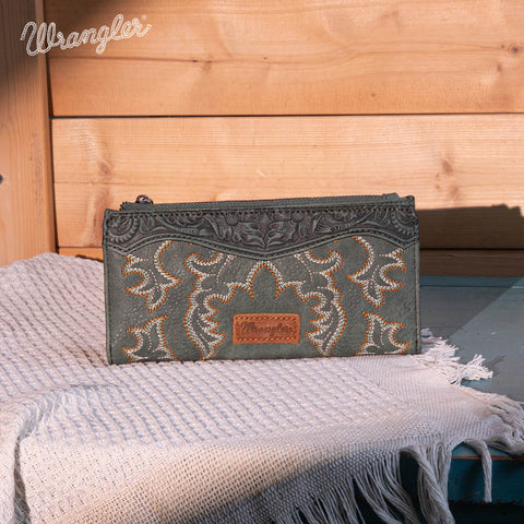 WG145-212 Wrangler Embroidered Bi-Fold Wallet - Green